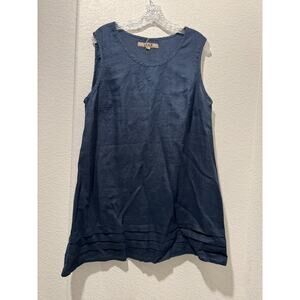 NWT FLAX Dark Blue Linen Sunshine Tunic Sleeveless Pintuck Hem Sz M Pullover